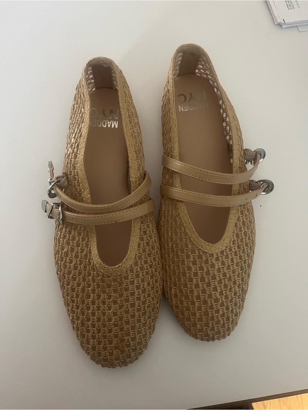 Womens size 8.5 Tan Woven Mary Jane Flats